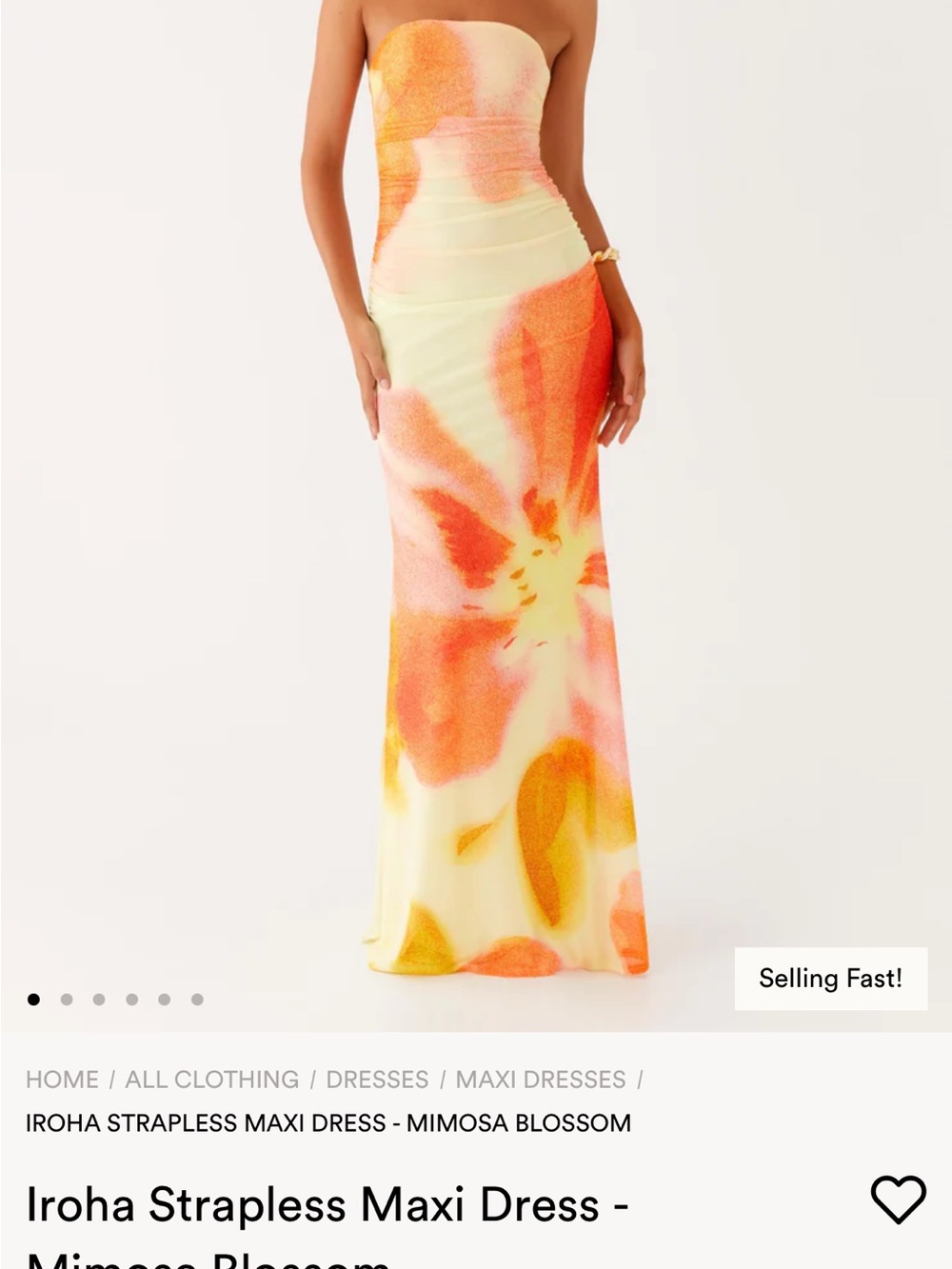 Strapless Maxi Dress in Yellow & Orange Blossom Print